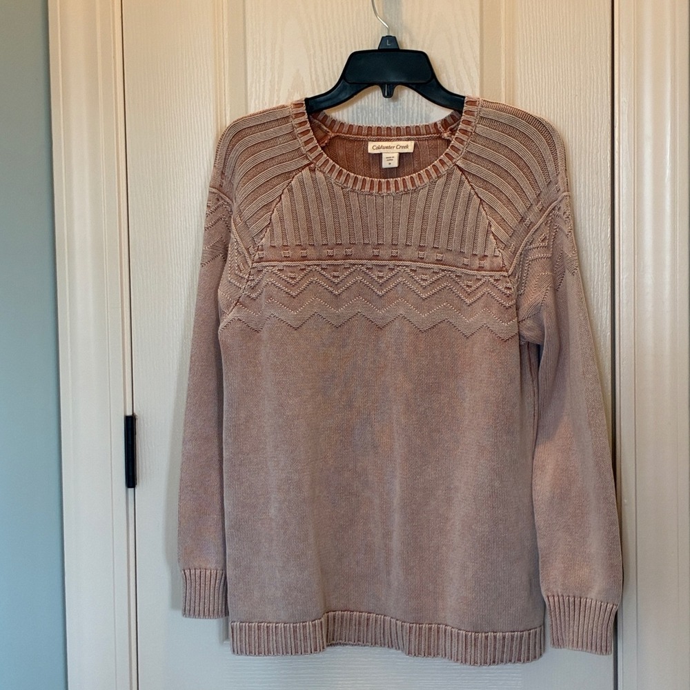Coldwater Creek Ribbed Yoke Sweater Womens Medium Mauve Cotton Coastal Fall